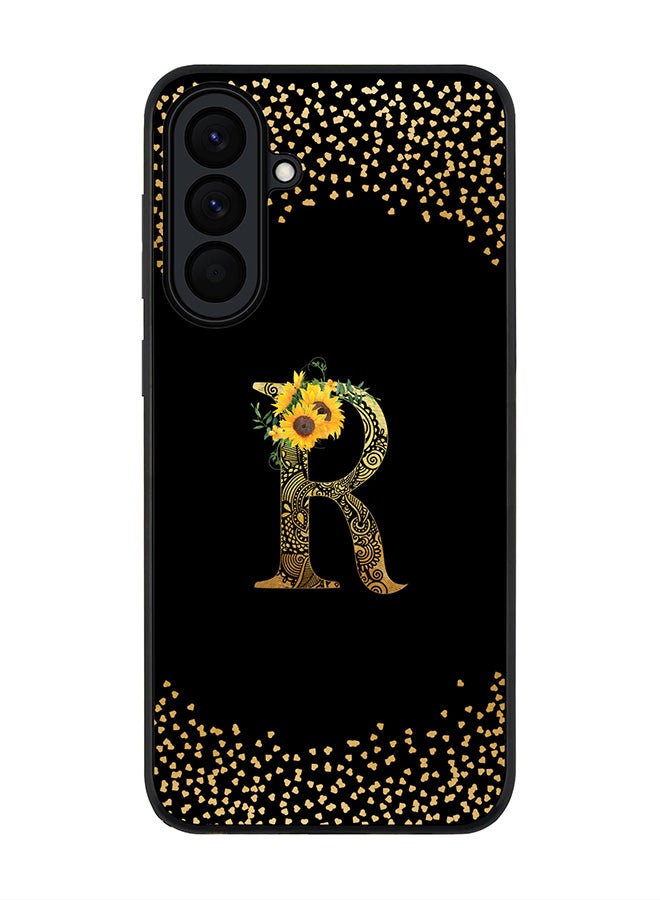 For Samsung Galaxy A57 Case,Slim fit Camera Protection, Shockproof Thin Phone cover  - Custom Floral Monogram - R ( Black )