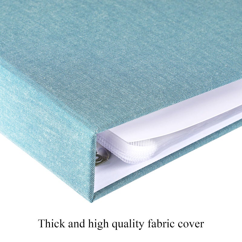 1DOT2 12x12 Inch Large 3 Ring DIY Scrapbook Photo Album Journal with 30 Plastic Sleeves 60 Pages and Fabric Cover for Baby Travel Wedding Anniversary kids Adventure (Cyan Blue Cover/White Pages) - Image 2