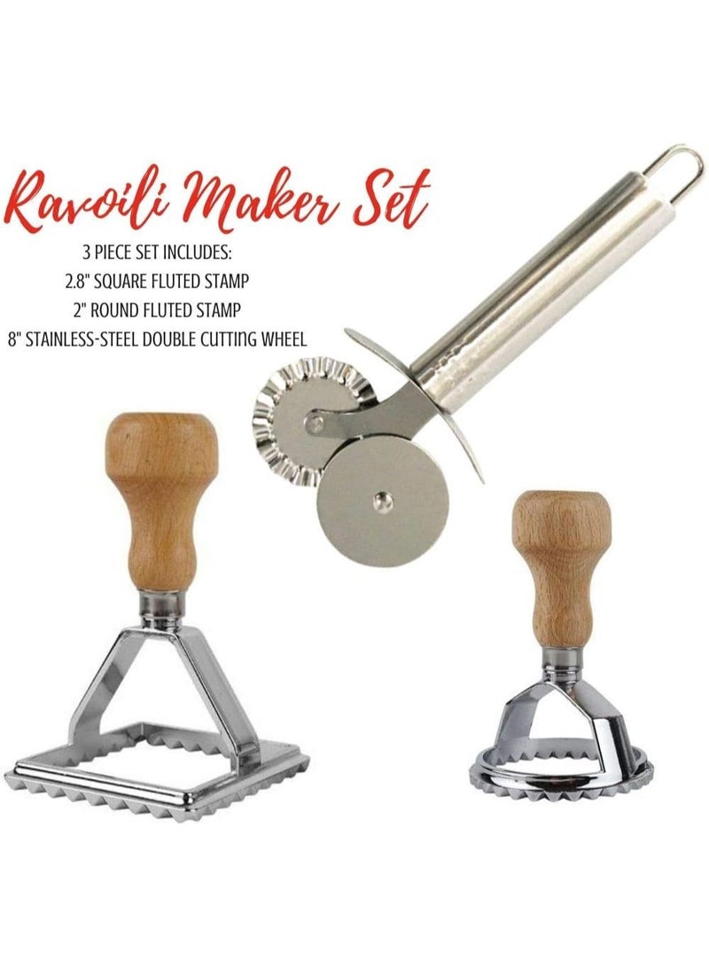 Cook's Fancy 3-Piece Ravioli Tool Set with Pasta Wheel, Square and Round Ravioli Cutters, and Stainless Steel Cutter Wheel for Fresh Pasta Making - Image 2