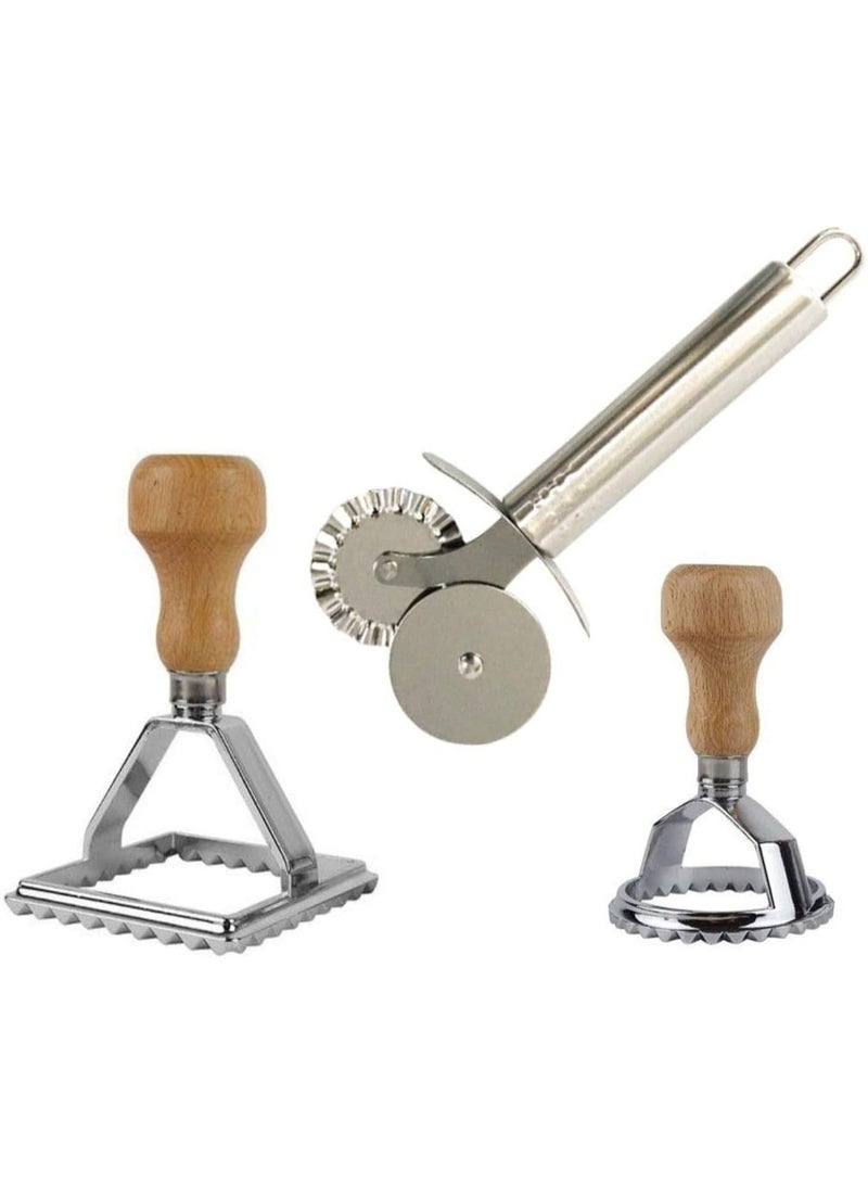 Cook's Fancy 3-Piece Ravioli Tool Set with Pasta Wheel, Square and Round Ravioli Cutters, and Stainless Steel Cutter Wheel for Fresh Pasta Making - Image 1