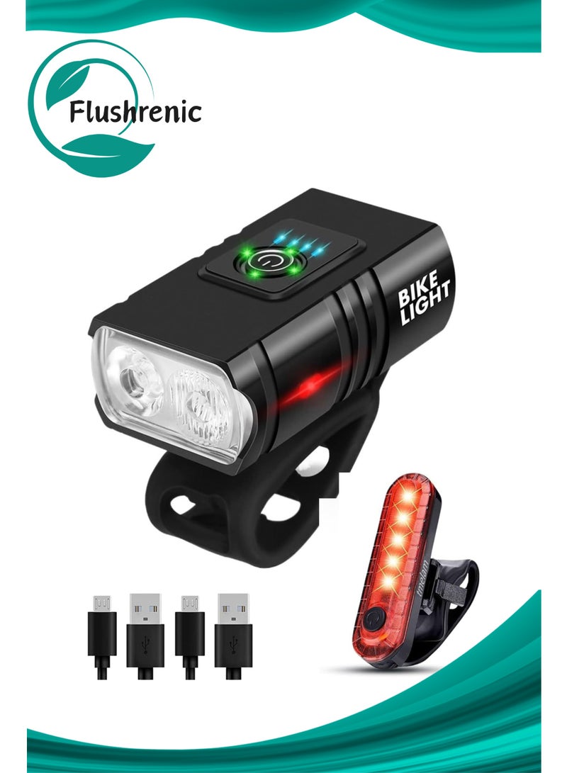 Flushrenic Bike Lights Set,Bicycle Light,Aluminum Alloy Headlight,Bright Cycling Flashlight Night,Riding Road Mountain Bike Accessories Set - Image 1