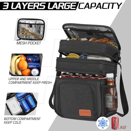 ZRSUN Insulated Lunch Bag for Women Men Reusable 3 Layers Lunch Box Women Expandable Reusable Waterresistant Lunch Box for Work Travel Office Picnic Hiking - Image 3