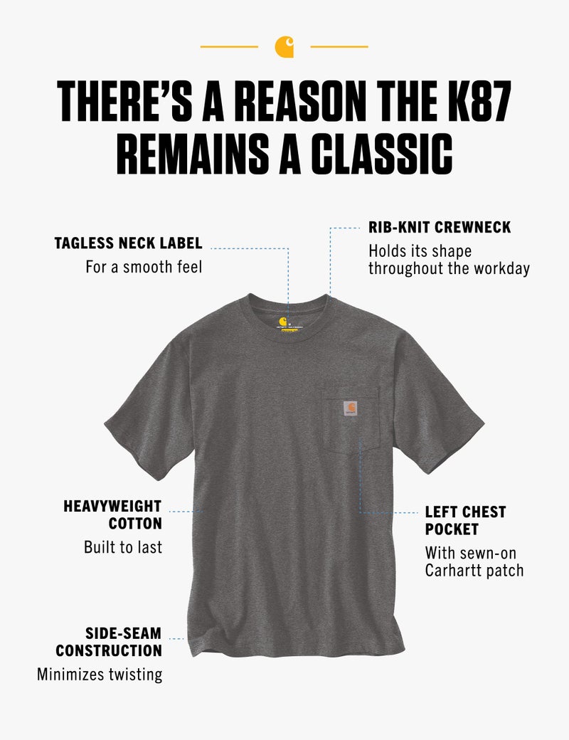 Carhartt Mens Loose Fit Heavyweight Short-Sleeve Pocket T-Shirt Work Utility t Shirts, Carbon Heather, Large US - Image 2