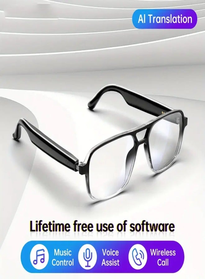 NEW AI Translator Smart Wireless Glasses – Real-Time Voice & Video Translation in 100+ Languages, Wireless Audio Glasses with Music Playback, Hands-Free Calls, Face-to-Face & Simultaneous Translation, USB Rechargeable, Magnetic Charging – Smart Glasses for Men & Women - Black - Image 1