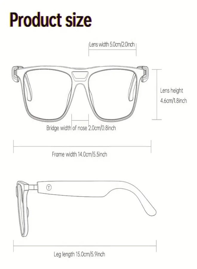 NEW AI Translator Smart Wireless Glasses – Real-Time Voice & Video Translation in 100+ Languages, Wireless Audio Glasses with Music Playback, Hands-Free Calls, Face-to-Face & Simultaneous Translation, USB Rechargeable, Magnetic Charging – Smart Glasses for Men & Women - Black - Image 5