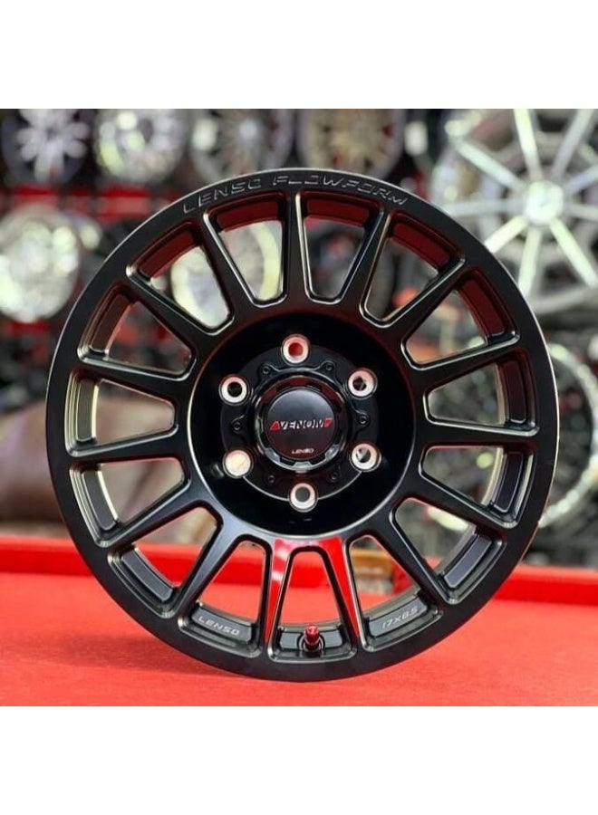 لينسو فينوم-8 (VN8) قياس 17x8.5 مسامير 6x130 أوفست ET20 سنتر بور 84.1 – لون أسود ساتن (MKW) - Image 2