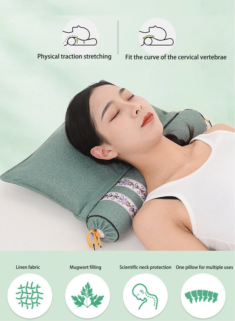 وضع الزن وسادة مزدوجة باللون الأخضر الزيتوني -وحدة العلاج بموجورت مع بكرة دعم قطني قابلة للفصل (الكتان المصنوع في الصين) - Image 4