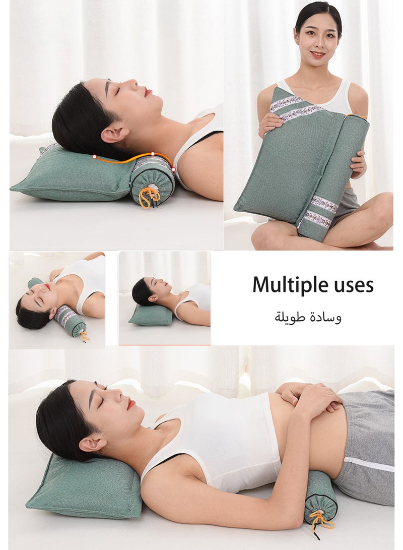 وضع الزن وسادة مزدوجة باللون الأخضر الزيتوني -وحدة العلاج بموجورت مع بكرة دعم قطني قابلة للفصل (الكتان المصنوع في الصين) - Image 5