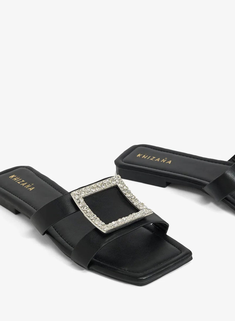 Khizana Black Diamante Flat Sandal for Women | Best Price UAE