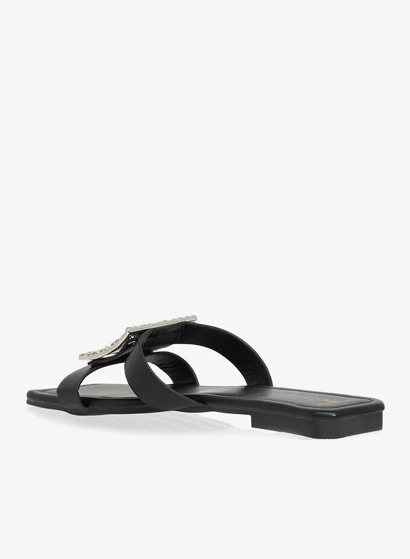 Khizana Black Diamante Flat Sandal for Women | Best Price UAE