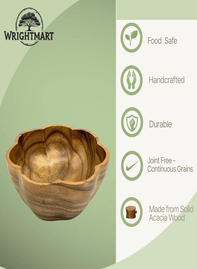 WRIGHTMART Round Wooden Serving Bowl, Circular Scalloped Shape, Hand Carved Acacia Wood Bowl for Food, Salad, Fruit, Popcorn, Decorative Display, for the Dining Table and Kitchen, 10" x 4.5" - Image 3