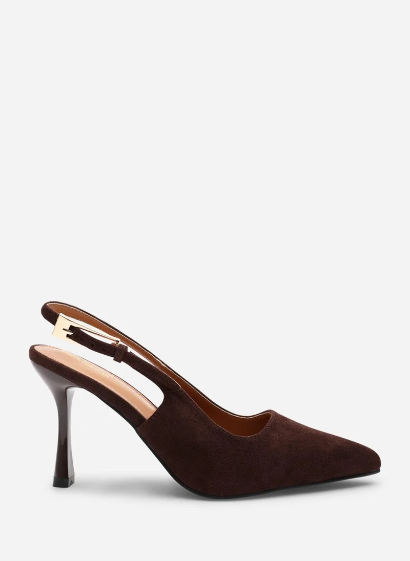 ويرز ذات فروم 'Tiana' Suede Pointed Toe Sling Back Mid Heel with Buckle Strap