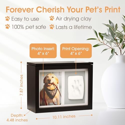 Pearhead Pet Memory Box & Urn – Solid Wood, Black Finish, Personalized Keepsake with Clay Paw-Print Kit & 4" × 6" Photo Frame – Holds Ashes, Collars, Special Toys & Memories - Image 2