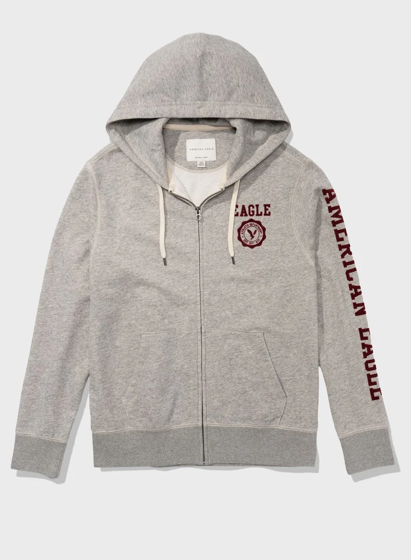 American Eagle Logo Sleeve Zip Through Hoodie