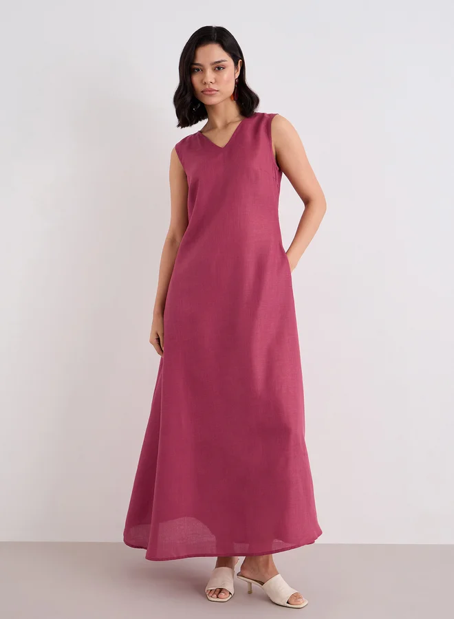 ستايلي Styli Red Solid Sleeveless A-Line Maxi Dress