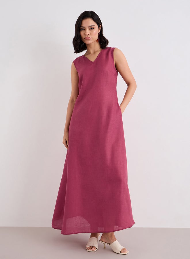Styli Red Solid Sleeveless A-Line Maxi Dress - Image 2