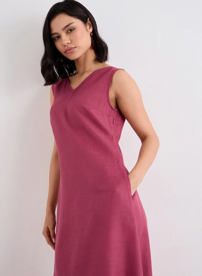 ستايلي Styli Red Solid Sleeveless A-Line Maxi Dress