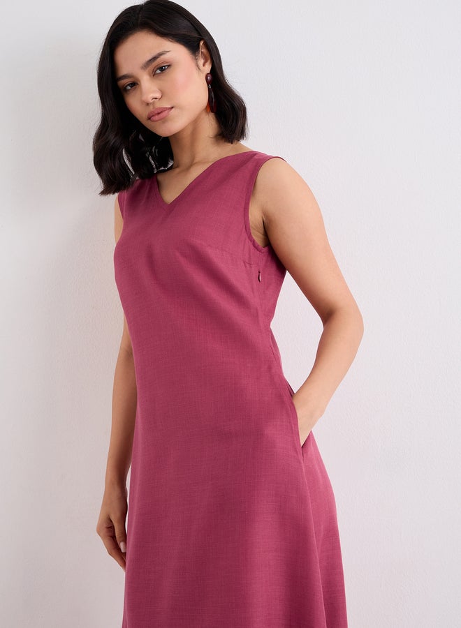 Styli Red Solid Sleeveless A-Line Maxi Dress - Image 3