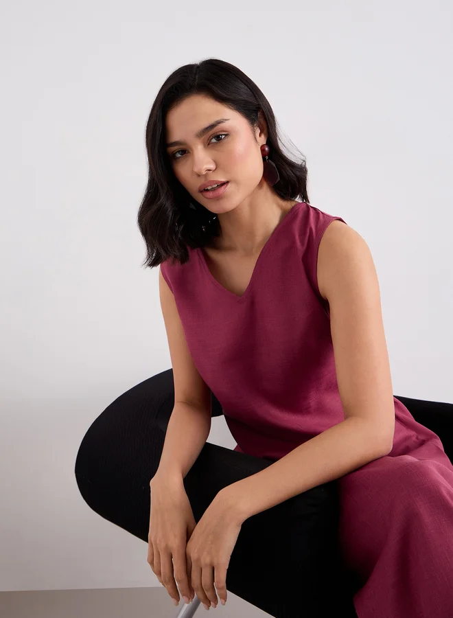 ستايلي Styli Red Solid Sleeveless A-Line Maxi Dress