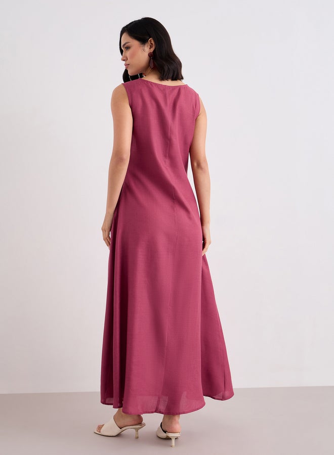 Styli Red Solid Sleeveless A-Line Maxi Dress - Image 4