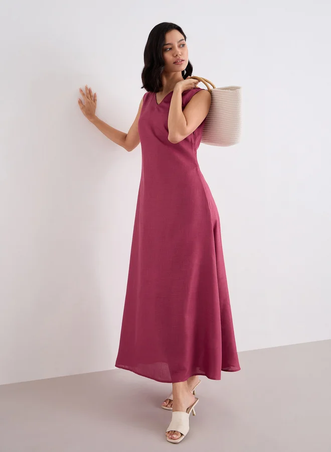 ستايلي Styli Red Solid Sleeveless A-Line Maxi Dress