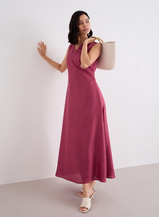 Styli Red Solid Sleeveless A-Line Maxi Dress - Image 1