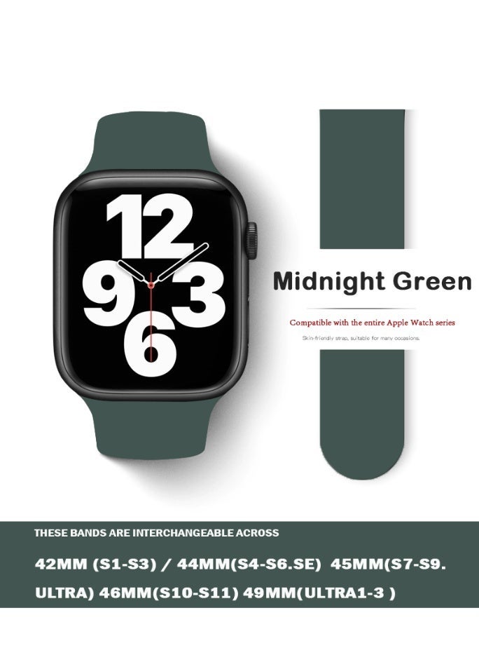 Samu Silicone Apple Watch Band Strap 42MM 44MM 45MM 49MM Midnight Green Compatible with All Series for Everyday Use Gift - Image 1