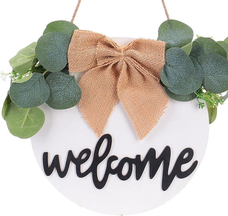 Welcome Sign for Front Door, Rustic Wooden Hanging Pendant with Burlap Bow Knot, Farmhouse Decor for Outdoor Porch, Holiday Home Room Decoration, Country Style Door Sign for Housew - Image 3