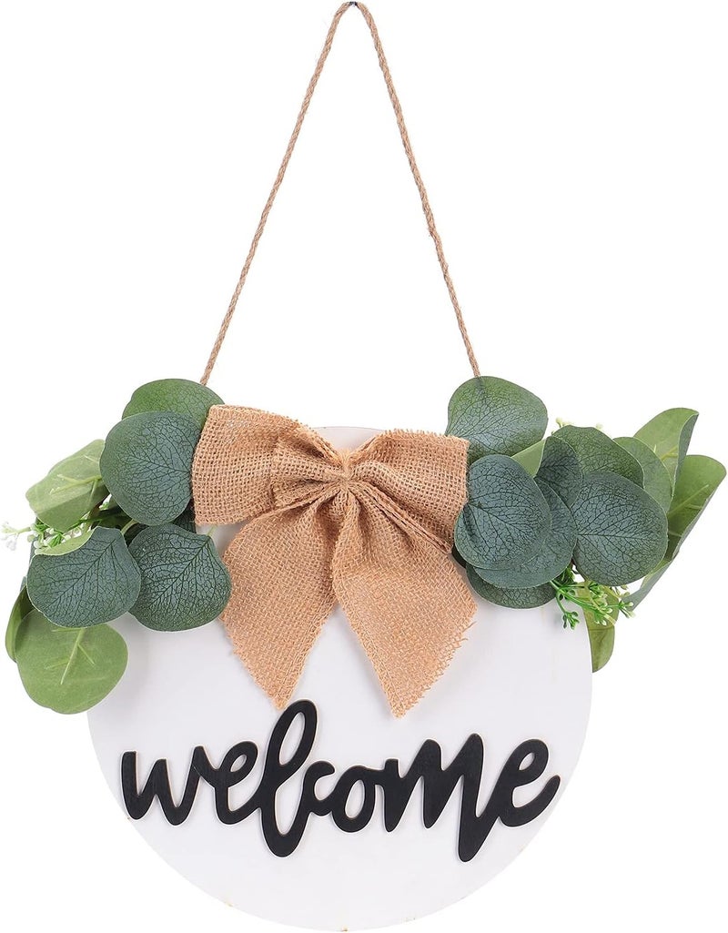 Welcome Sign for Front Door, Rustic Wooden Hanging Pendant with Burlap Bow Knot, Farmhouse Decor for Outdoor Porch, Holiday Home Room Decoration, Country Style Door Sign for Housew - Image 1