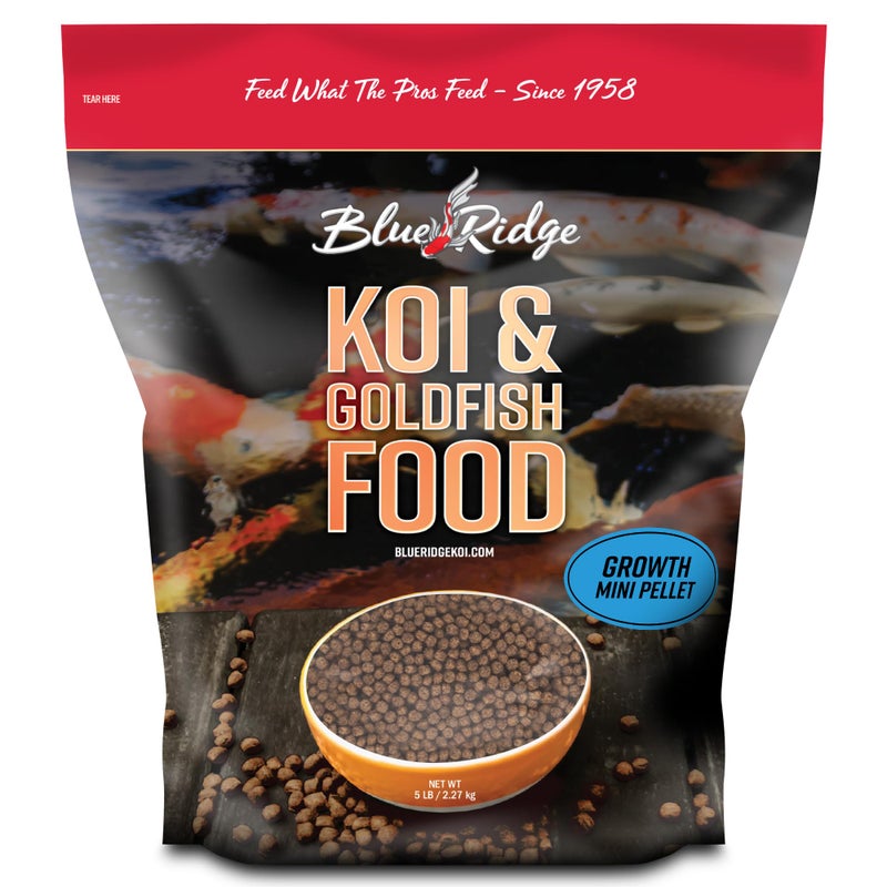 Blue Ridge Koi Fish Food 5lb - Koi Food Mini Growth Formula, Goldfish Food, Premium Fish Food for Ponds, Ponds Fish Food, Floating Pond Pellets - Image 1