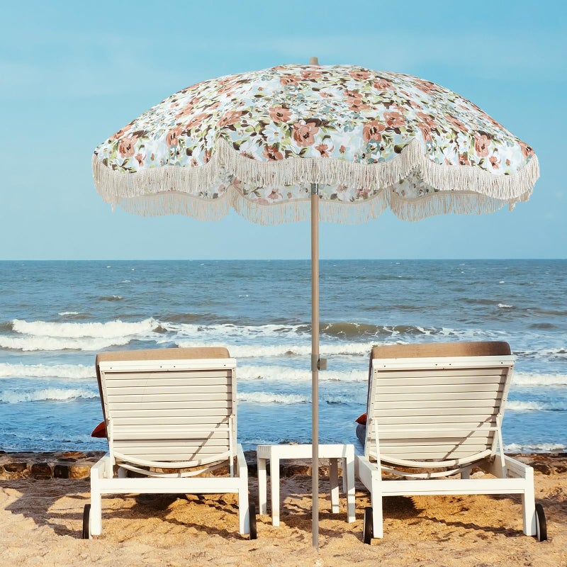 Tempera 9ft Scalloped Patio Umbrellas with Fringe, Market Umbrellas with Water-Resistant and Fade Resistant Canopy, 1.5" Wood Pole & Button Tilt. - Image 2