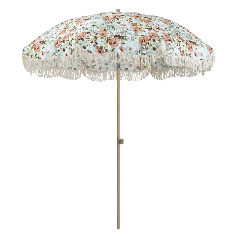 Tempera 9ft Scalloped Patio Umbrellas with Fringe, Market Umbrellas with Water-Resistant and Fade Resistant Canopy, 1.5" Wood Pole & Button Tilt. - Image 1