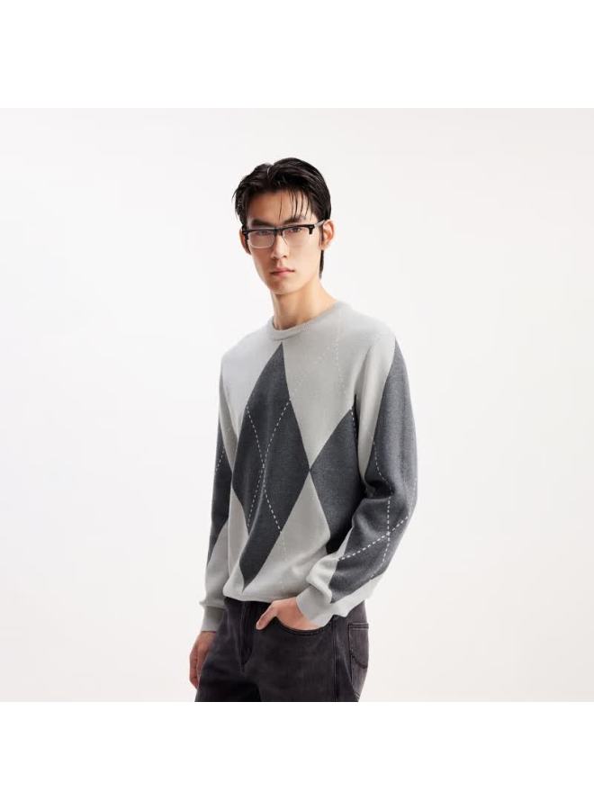 Jack&jones Men's Autumn Diamond Pattern Sweater,  New Pullover Comfortable Long-sleeve Versatile Knit Top 225324005 - Image 2