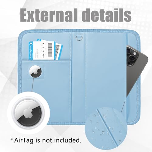 GOAUS Passport Holder with AirTag Slot, PU Leather Travel Document Organizer, Multiple RFID Blocking Wallet for Family of 4 to 6 Blue - Image 5