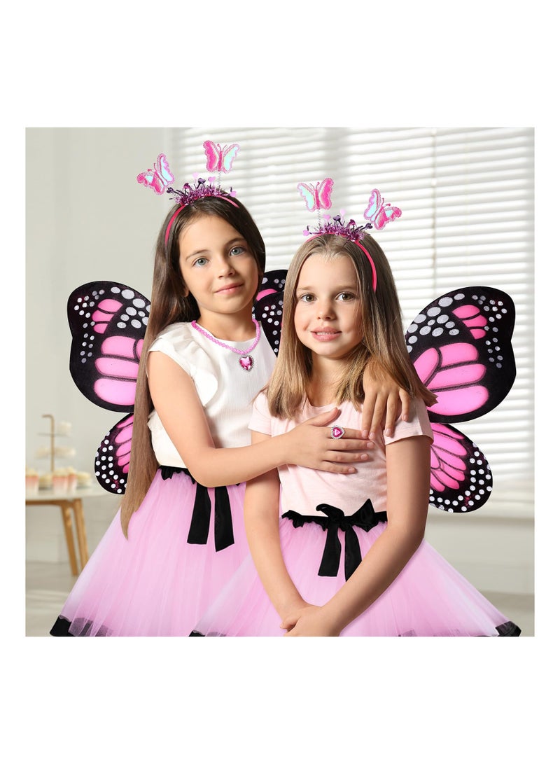 SYOSI 10 Pcs Girls Butterfly Costume Set Fairy Princess Tutu Dress Wings Veil Wand Headband for Birthday Up Pink Black Spotted Style - Image 4