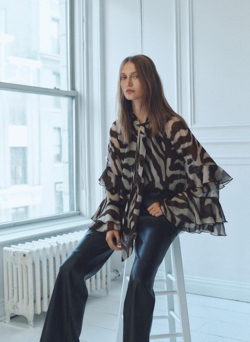 MANGO - Printed Blouse With Flared Sleeves - Image 1