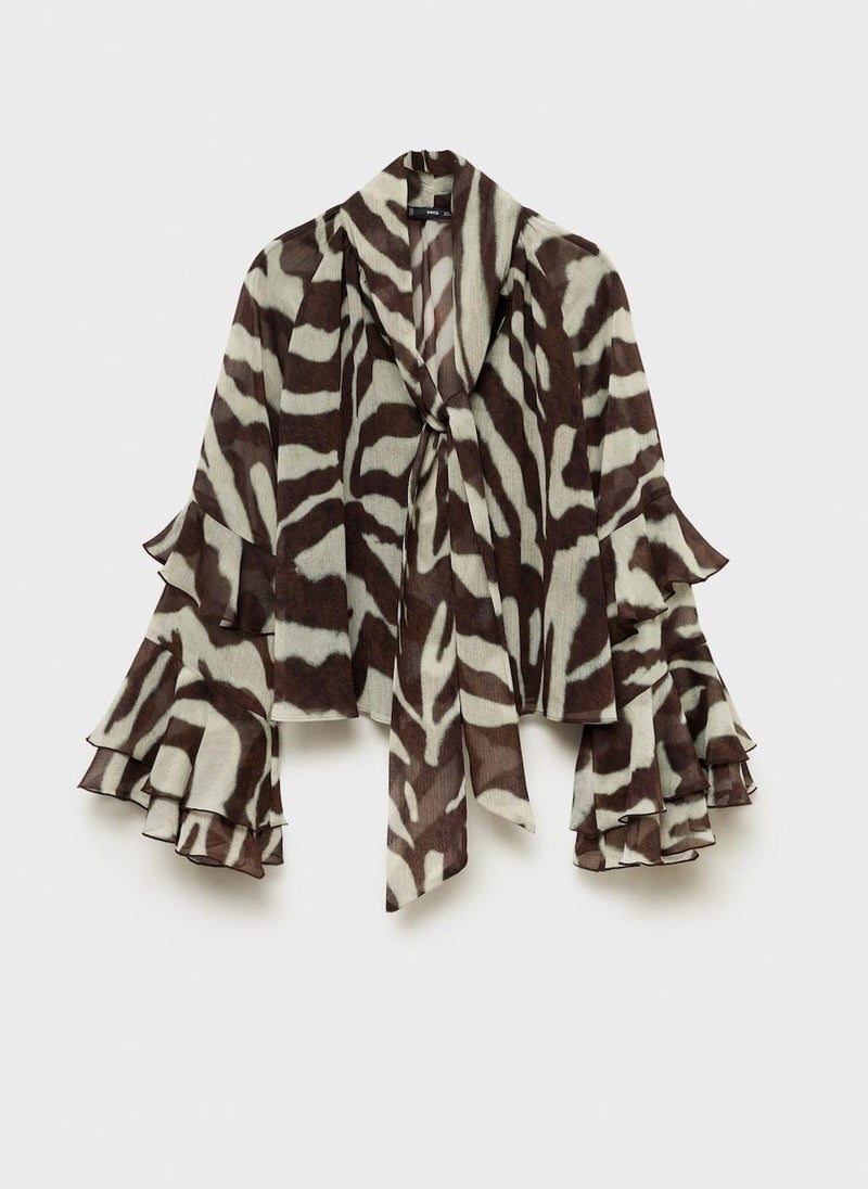 MANGO - Printed Blouse With Flared Sleeves - Image 1