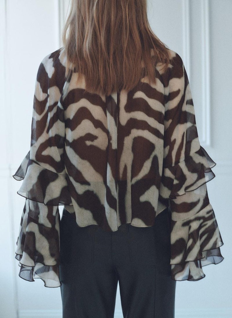 MANGO - Printed Blouse With Flared Sleeves - Image 1