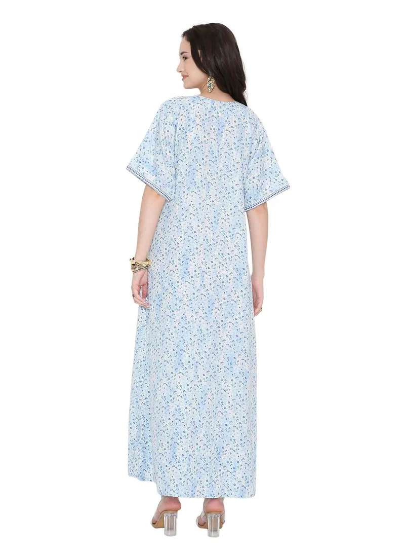 هانا آند سارا Tiny Flower Printed and Neck Embroidered Arabic Farasha Kaftan Dresses