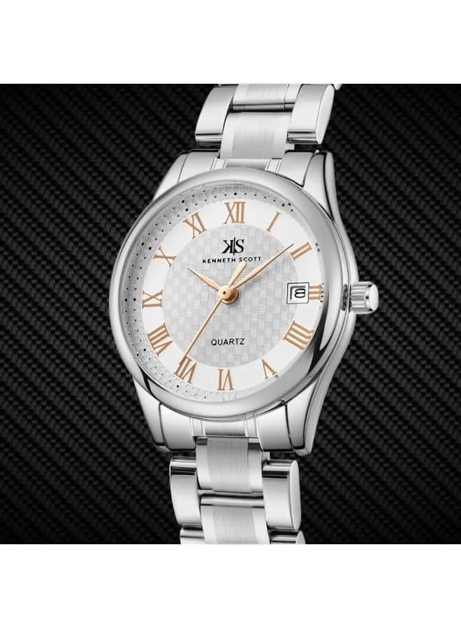 KENNETH SCOTT Ladies'S Watch, Analog Display And Stainless Steel Strap - K25504-Sbswk, Silver