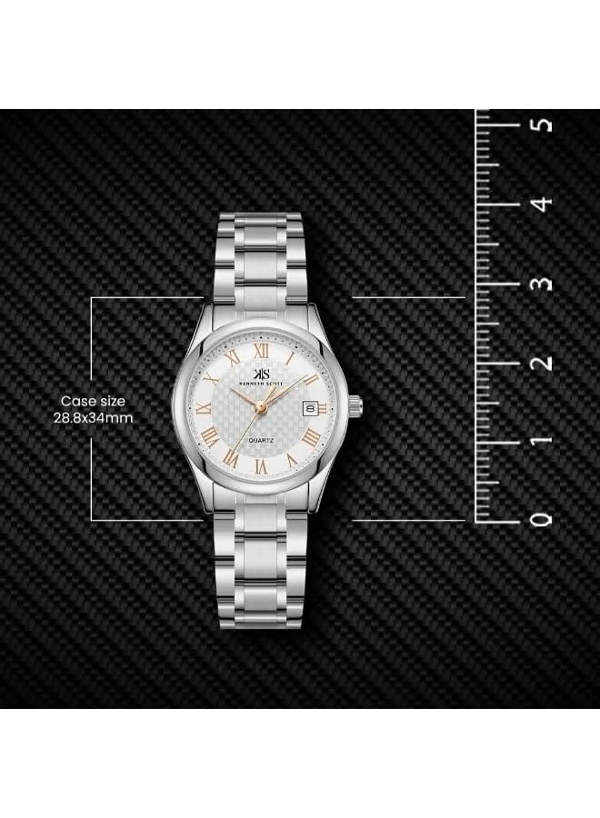KENNETH SCOTT Ladies'S Watch, Analog Display And Stainless Steel Strap - K25504-Sbswk, Silver