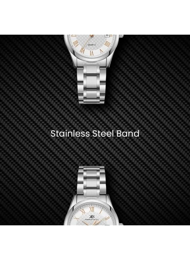 KENNETH SCOTT Ladies'S Watch, Analog Display And Stainless Steel Strap - K25504-Sbswk, Silver