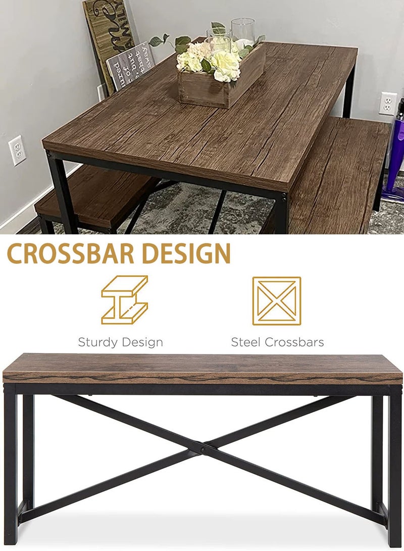CHOIWIN 3-Piece Industrial Dining Table Set with 2 Benches, Rustic Brown Wood and Black Metal Frame, Modern Kitchen Furniture - Image 3