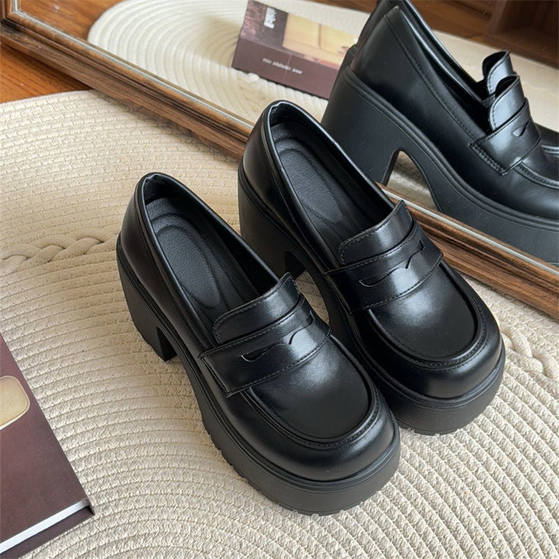 High Heeled French Retro Jk Single Shoes Thick Sole Thick Heeled Loafers For Women - Image 4