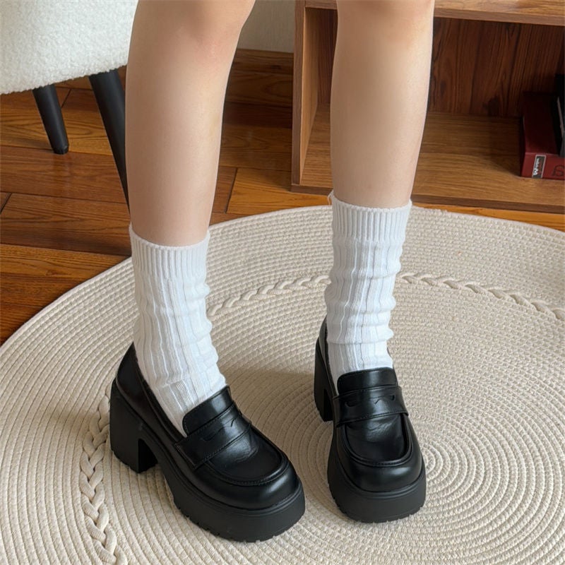 High Heeled French Retro Jk Single Shoes Thick Sole Thick Heeled Loafers For Women - Image 3