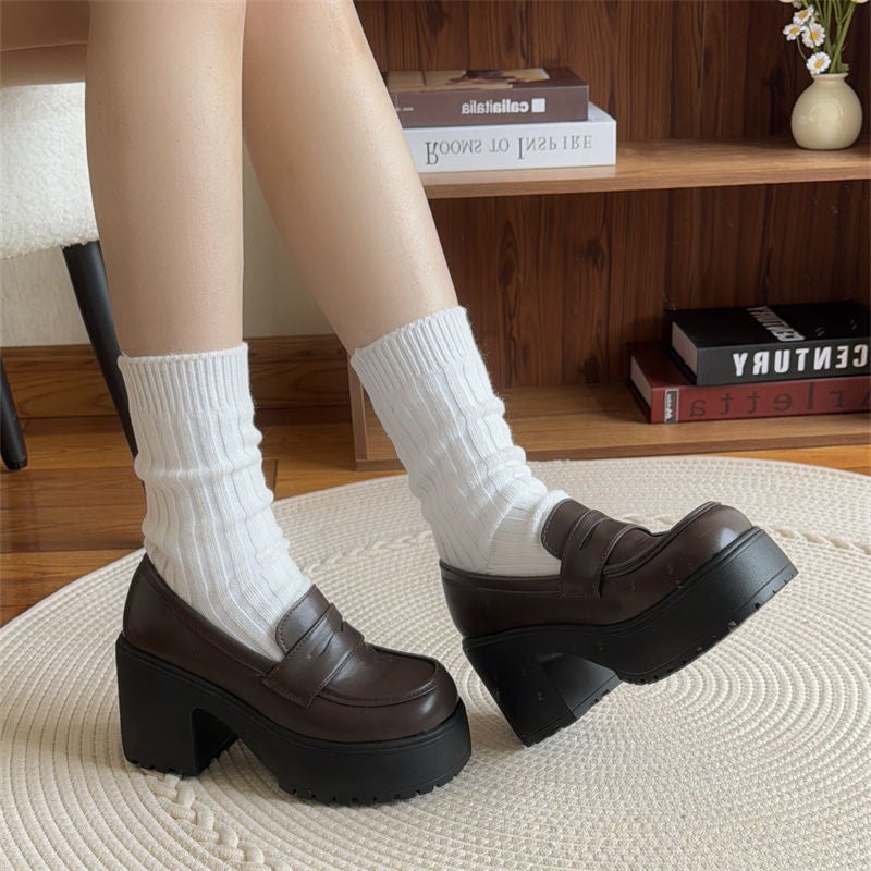 High Heeled French Retro Jk Single Shoes Thick Sole Thick Heeled Loafers For Women - Image 2