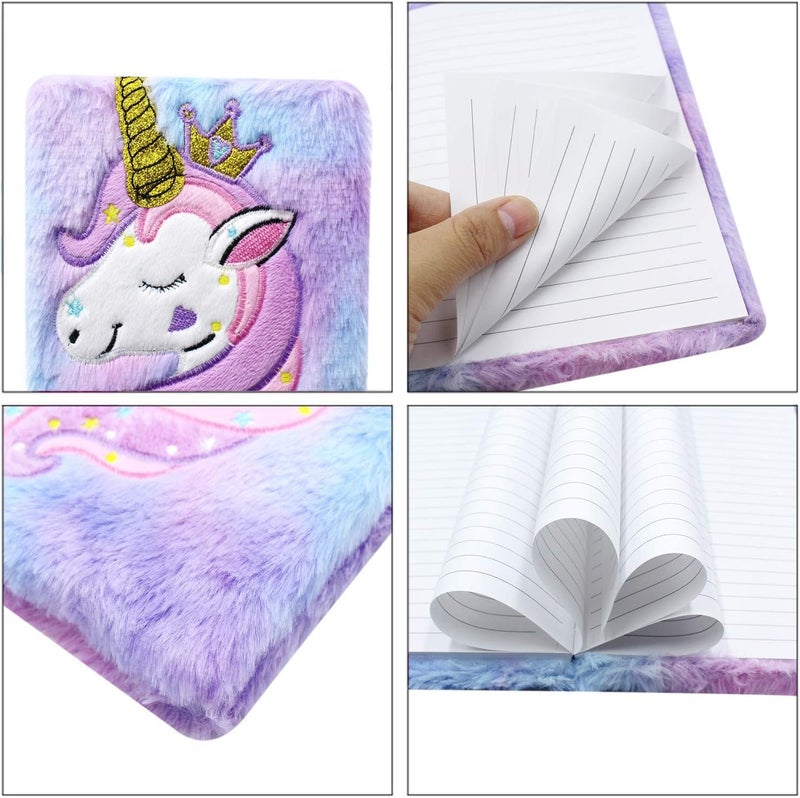 Samvardhan Plush Notebook Journal Cute Rainbow Unicorn Diary for Kids Girls Boys Writing Drawing (A5, 160 Lined Pages), Ink Color-Multicolor - Image 3