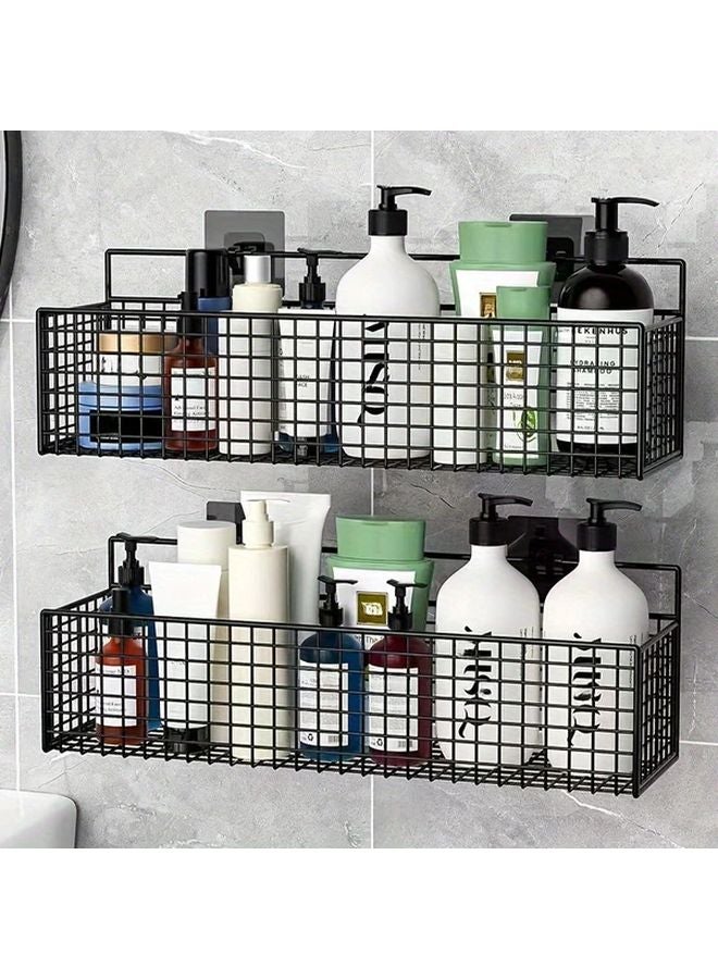 2pcs Black Wall Mounted Storage Baskets No Drill Bathroom Organizer Rack - Image 3