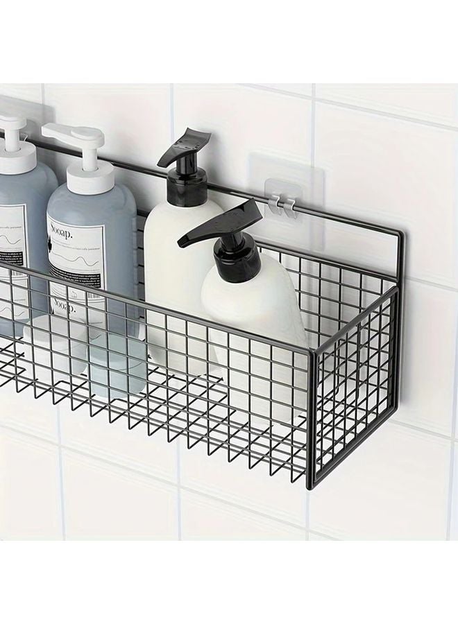 2pcs Black Wall Mounted Storage Baskets No Drill Bathroom Organizer Rack - Image 2