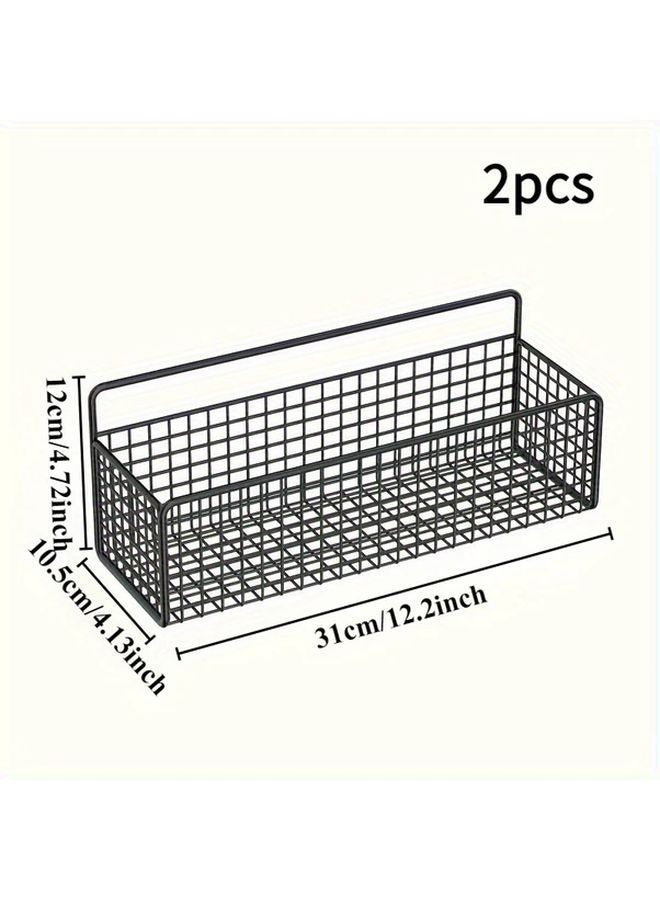 2pcs Black Wall Mounted Storage Baskets No Drill Bathroom Organizer Rack - Image 5